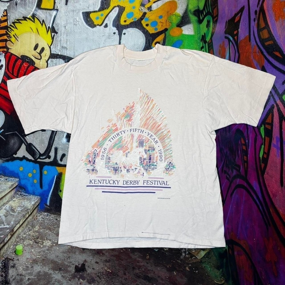 Vintage 1990 Kentucky Derby Festival Tee Cut Tag Fits Medium USA Single Stitch